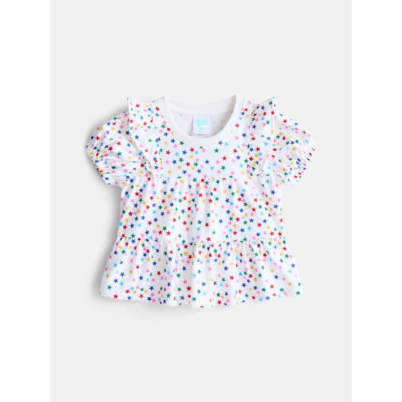 Wonder Nation Toddler Girls Ruffled Tiered Top with Short Sleeves, Sizes 12M-5T