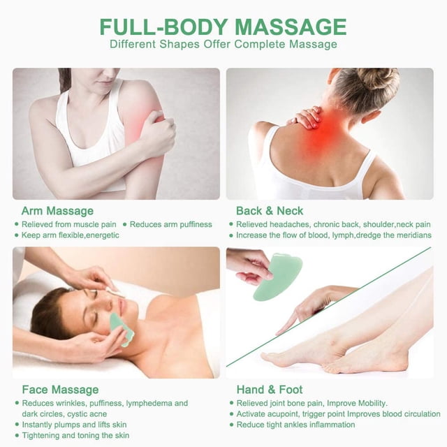 4 Uds herramienta de masaje Gua Sha-cristal verde-garra/corazón/cintura/forma de S