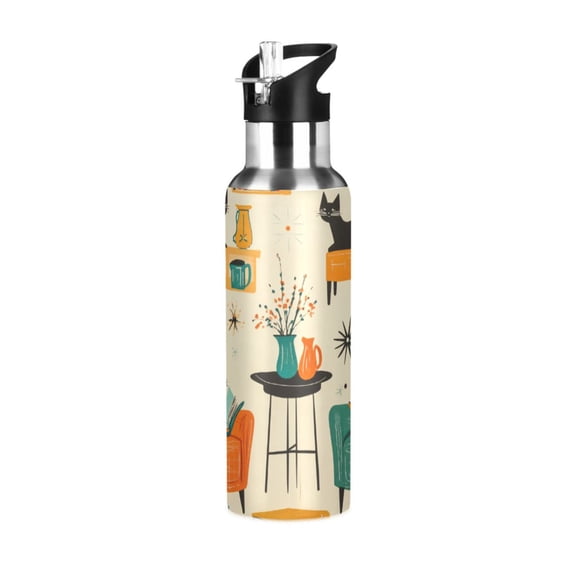 Yayeee 20oz Insulated Water Bottle Double Wall Stainless Steel with Flip Straw Lid, Black Cats Reading