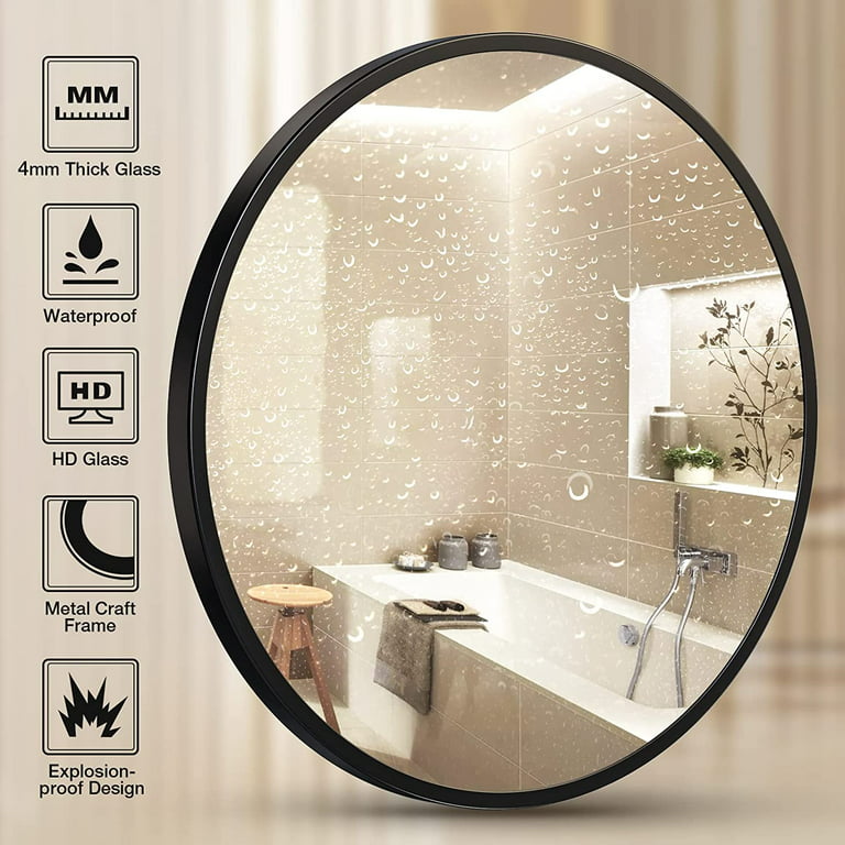 Scifil 24 Inch Black Round Mirrors Wall Mirror for Bathroom, Modern Round  Circle Wall Vanity Mirror with Metal Frame for Bathroom Bedroom Living Room