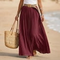 thumbnail image 2 of Women's Cotton Linen Swing Long Skirt Elastic Waist Flowing Maxi Crinkled Skirt Retro Casual Layered Pleated Flowy Long Maxi Skirts With Belt Wine M, 2 of 6