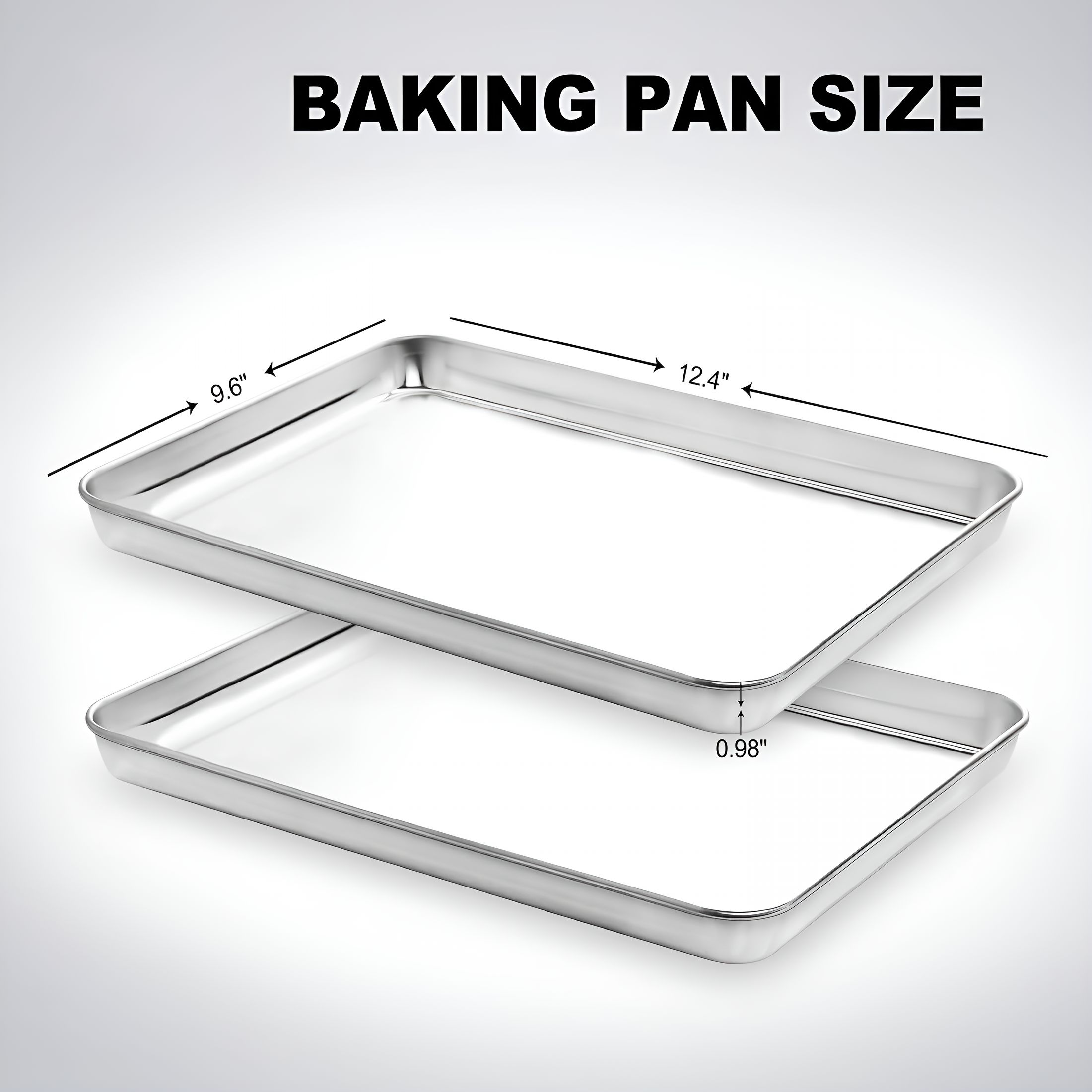 ACDANC 2026 New Quarter Sheet Pan Set of 2,Stainless Steel Cookie Sheets Set Baking Sheet Pan Toaster Oven Tray,Size 12 × 9.44 × 0.98 Inch,Non Toxic&Heavy Duty&Mirror Finish&Rust Free&Easy Clean
