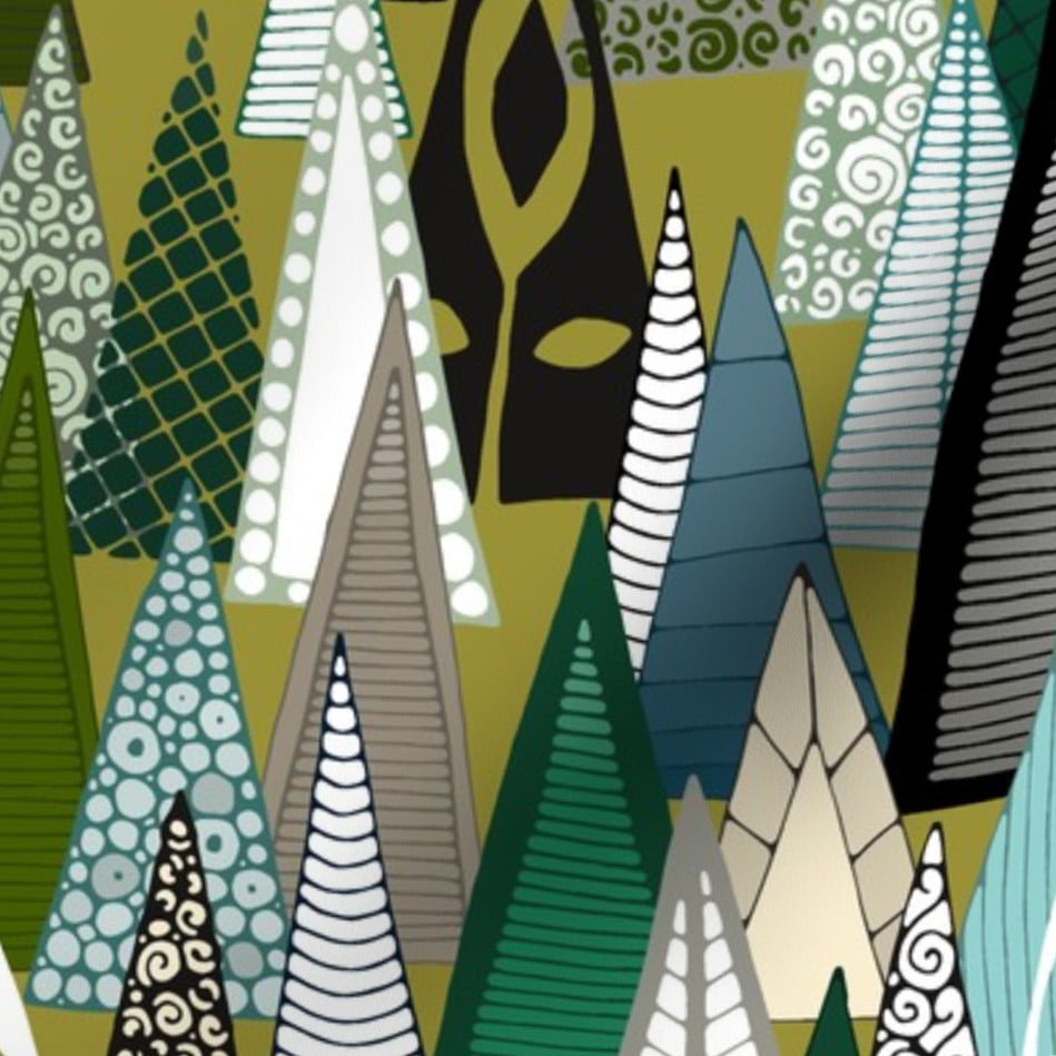 Woodland Wood Forest Trees Graphic Olive Greens Spoonflower Fabric by the Yard 