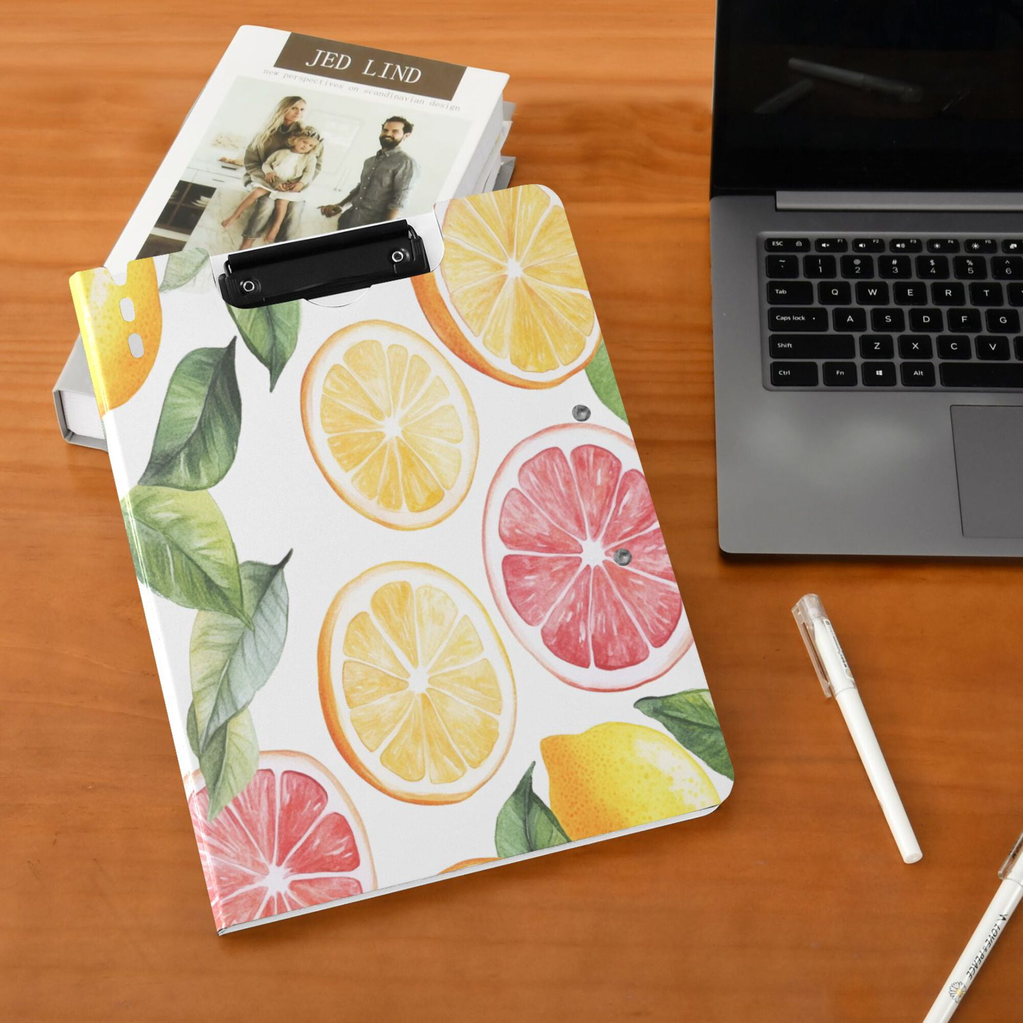 FORMRS A4 Clipboard Folder with Pen Holder Horizontal Foldable School Office Binder, Grapefruit Slices