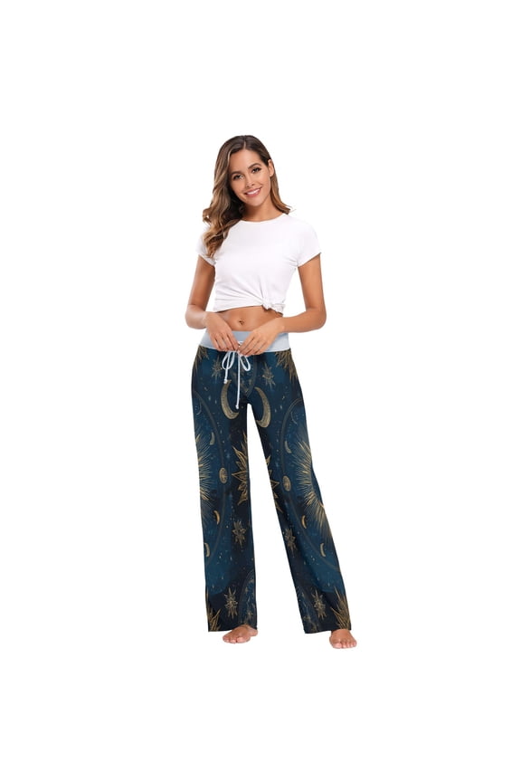 Women's Long Sleep Pants Home Pants Sleep Pants Wide-Leg Pants Design Elastic Fabric Casual Pants M Moon Pattern
