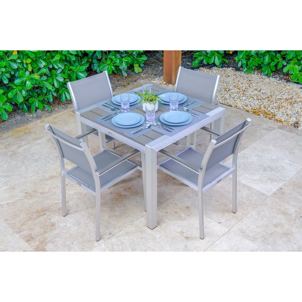 Belvedere 5Piece Brushed Aluminum Outdoor Patio Furniture Dining Table