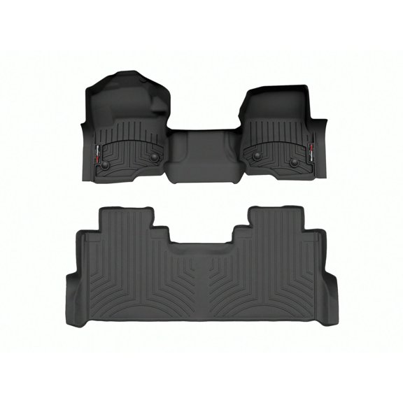 WeatherTech Custom Fit FloorLiners compatible with 2023-2024 Ford Super Duty - 1st Row Over-The-Hump & 2nd Row, Black