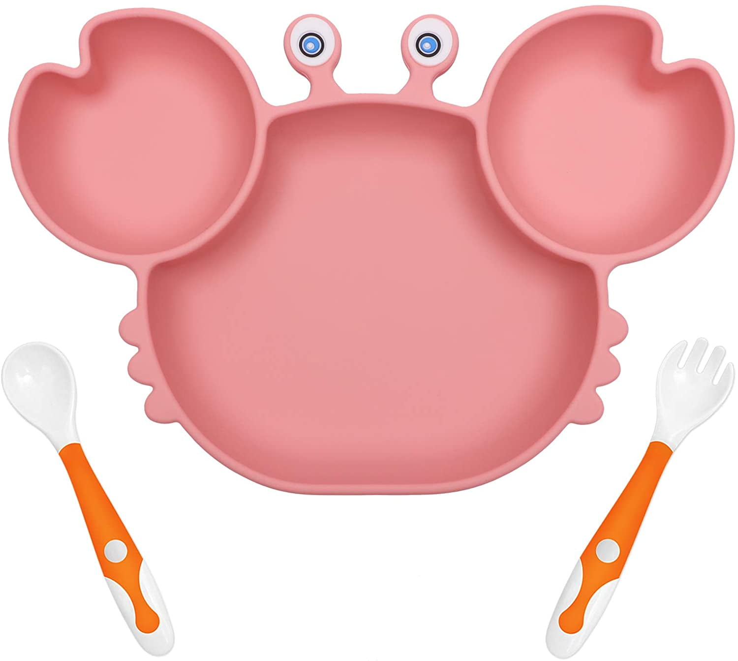 Baby Plates with Suction Divided, Baby Spoon Fork Set for Toddlers, Silicone Plates for Kids