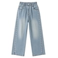 thumbnail image 3 of OSOLU Girls Jeans Casual Straight Leg Long with Side Love Heart Embroidery Denim Pants Relaxed Holiday Trousers, 3 of 9