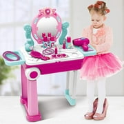 SHNRASAR Pretend Play Makeup Toy Set Beauty MAKEUP LUGGAGE Princess Dressing Table and Suitcase Convertible Suitcase Trolley Portable Role Play Set with Accessories for Girl Kids