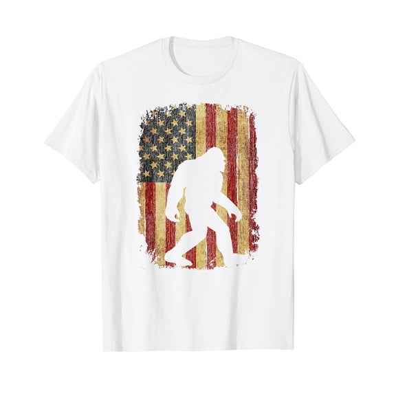 Vintage US Flag Bigfoot Tee Hide and Seek Champion Bigfoot White T-Shirt Short Sleeve Tee Gift