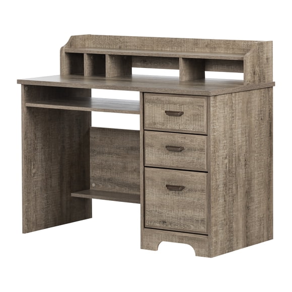 Bureau de travail pour ordinateur avec huche, fini Chêne vieilli, collection Versa de Meubles South Shore