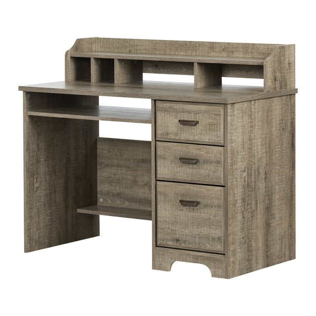 Bureau de travail pour ordinateur avec huche, fini Chêne vieilli, collection Versa de Meubles South Shore