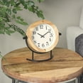 thumbnail image 3 of DecMode 10" Light Brown Wood Clock with Curved Black Metal Stand and Ball Details, 3 of 10