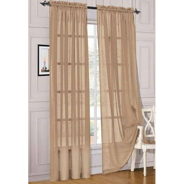 2pc Taupe Solid Sheer Voile Window Curtain Set, Two (2) Rod Pocket