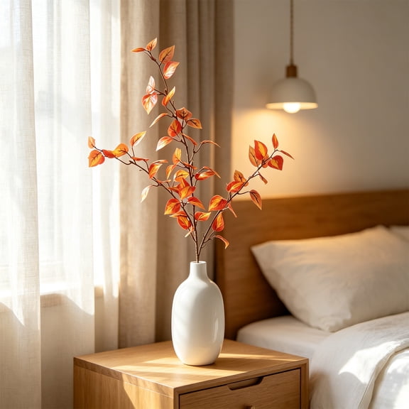 Autumn Artificial Leaf Branches Bendable Iron‑wire Stems Realistic Foliage Reusable Thanksgiving Indoor Outdoor Floral Decor Supplies Orange
