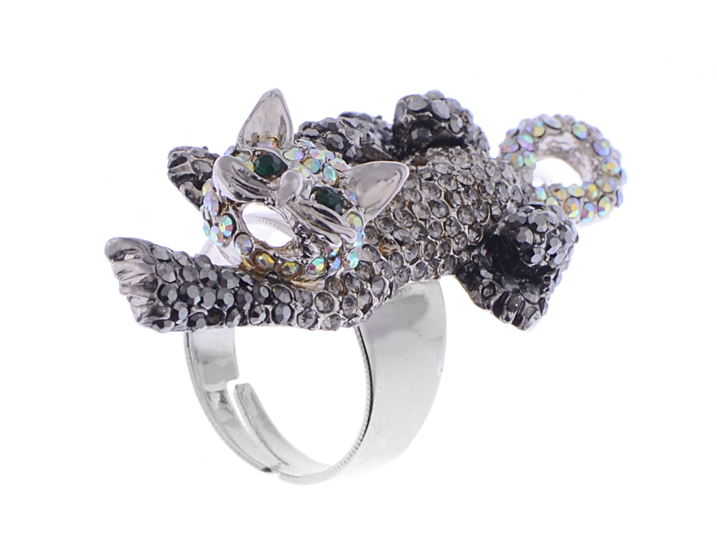 Curled Cat Gift For Her Adjustable Cat Ring Animal Lovers Silver Cat Ring Animal Jewelry Cat Lover