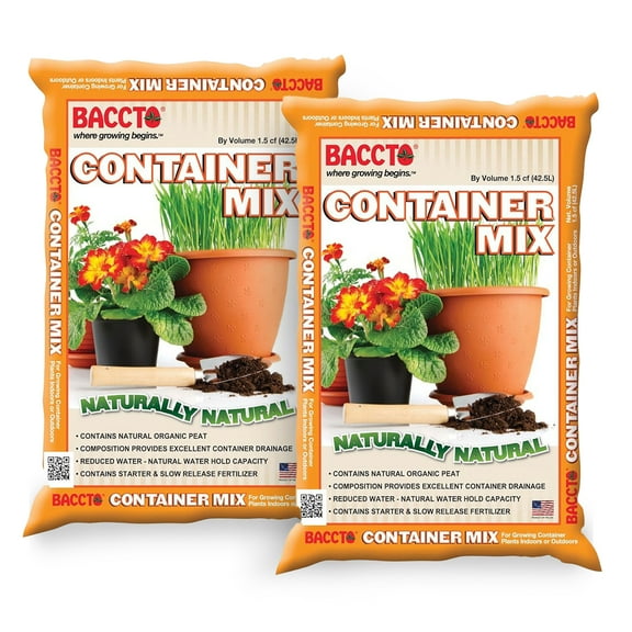 Michigan Peat Company BACCTO Container Planting Mix with Starter, 1.5 Cubic Feet, 2 Pack