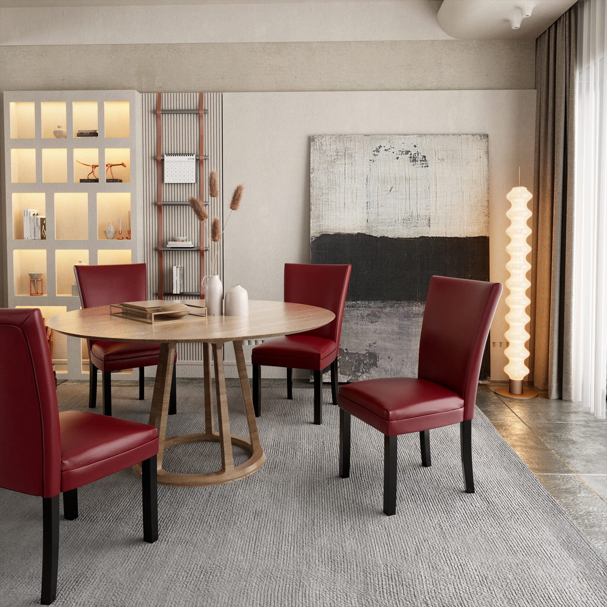 JESONVID Faux Leather Upholstered Parsons Dining Chairs, Red (Set of 2)