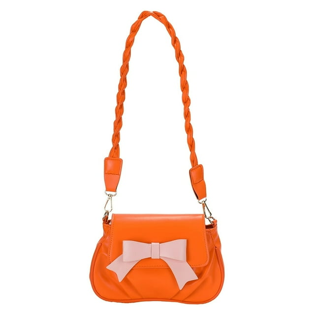 Composite Shoulder Bag Pleated Bow with Zipper Twist Strap Leisure (Orange)