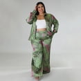 thumbnail image 3 of AURA Women Plus Size Silk Like Two Piece Outfit Casual Long Sleeve Printed Set, 3 of 8