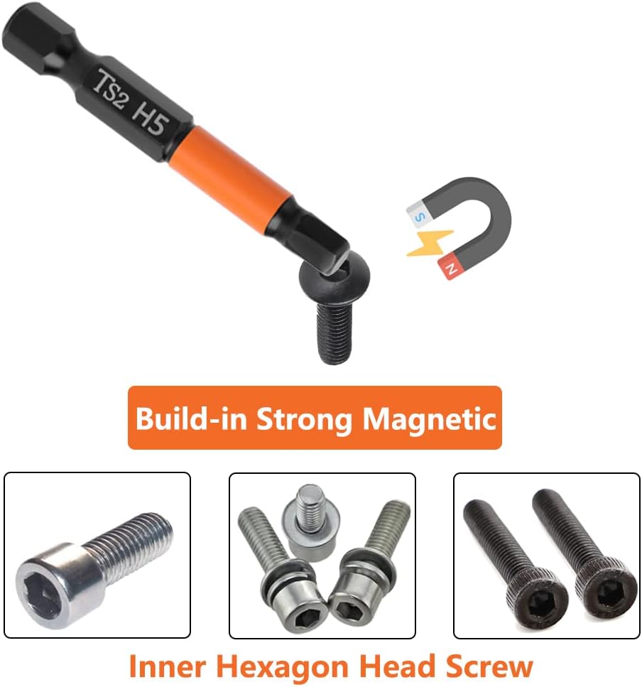 MKEUDQ-9Pcs Hex Head Allen Wrench Drill Bit Set with Magnetic Tips, 1/4'' Hex Shank Impact Hex Bits Set H1.5-H10 Metric S2 Steel Screwdriver Bits, 2 Inch Length