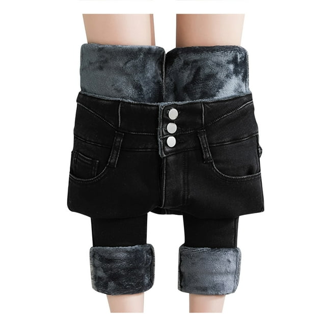 Gibobby Pantalones deportivos mujer invierno Pantalones sueltos de felpa Haren rectos y cálidos para mujer Pantalones de cintura alta gruesos para mujer(Negro 25)