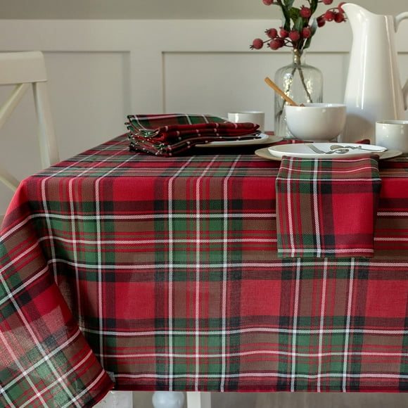 Benson Mills Holiday Plaid Yarn Dyed Fabric Tablecloth for christmas, Winter, and Holiday (52 X 70 Rectangular, Red)
