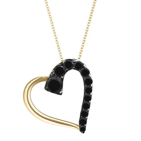 Mauli Jewels 1.00 Carat Natural Round Black Diamond Heart Shape Pendant Necklace For Women 14K Solid Rose White Yellow Gold With 18 Gold Plated 925 Sterling Silver Box Chain|Silver Chain