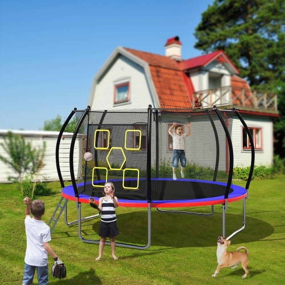 Baluue 12FT Trampoline with Enclosure - Recreational Trampolines with Ladder, ASTM Approval Outdoor Trampoline for Kids