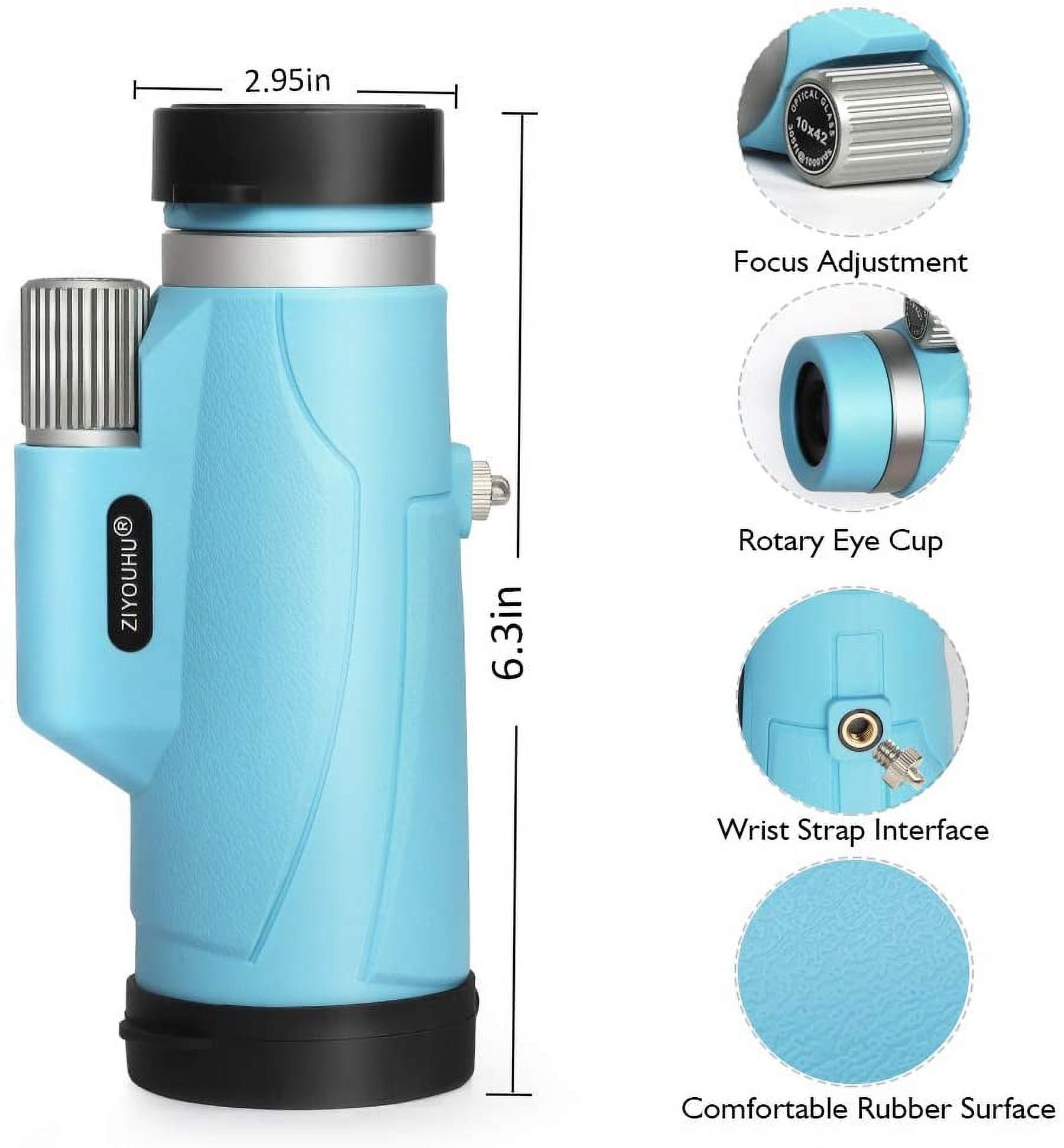 Monocular Telescope, High Power 10X42 Waterproof Monocular with Single Hand Focusing, Bright and Clear, Monocular Scope for Traveling, Blue