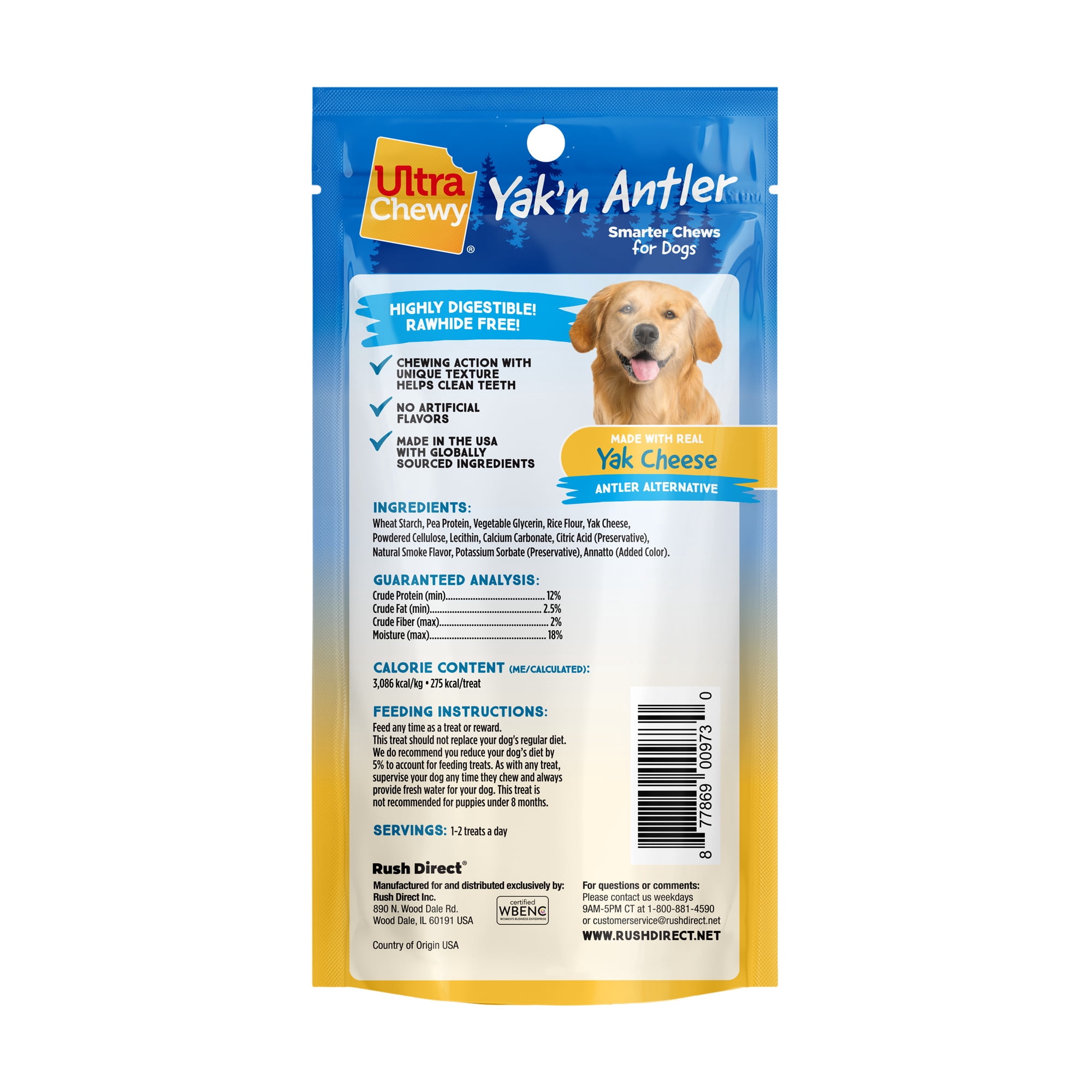 Ultra Chewy Large Yak'n Antler Dog Treats - 2 Ct, 6.25 Oz