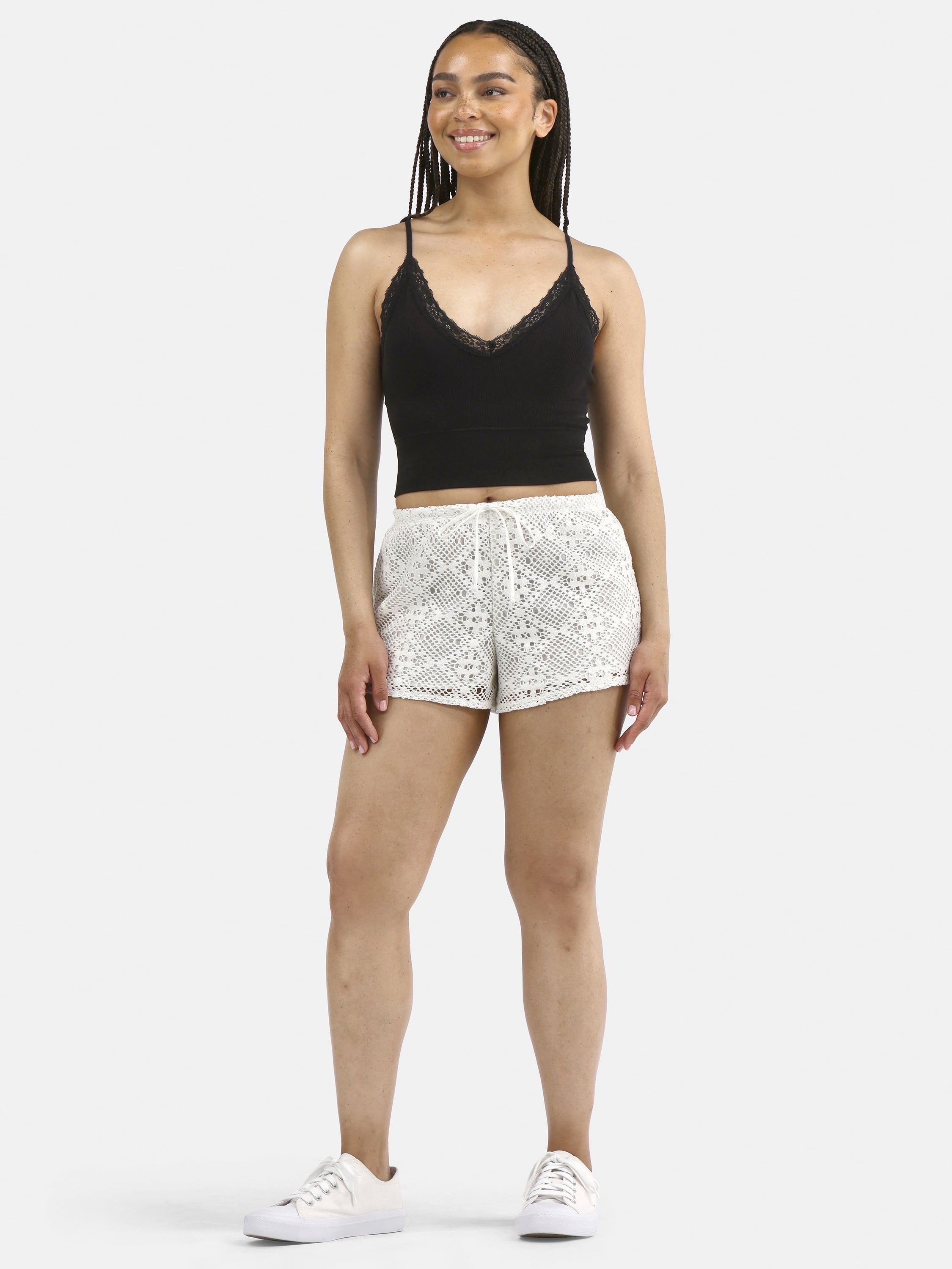 No Boundaries Crochet Drawstring Shorts, 3'' Inseam, Women's