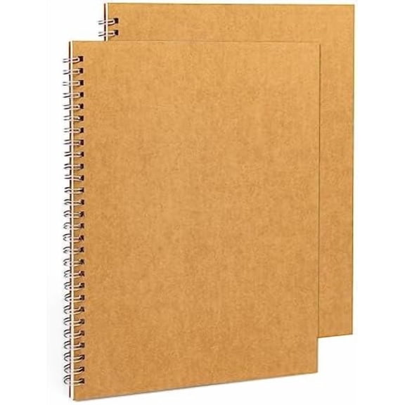 10 inch x 7.5 inch, 100GSM, Blank Spiral Notebook, 2-Pack, Soft Cover, Sketch book, 50 Pages / 25 Sheets, (Brown)$$Office