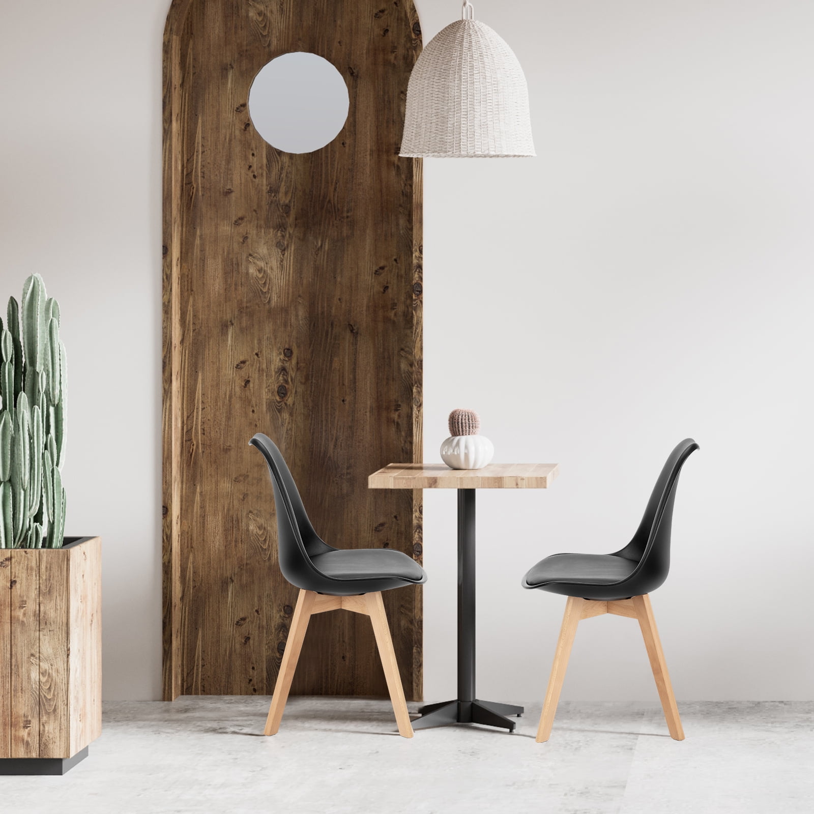 CONCETTA Set of 4 Dining Chairs with Padded Seats & Wooden Legs for Kitchen or Living Room, Black