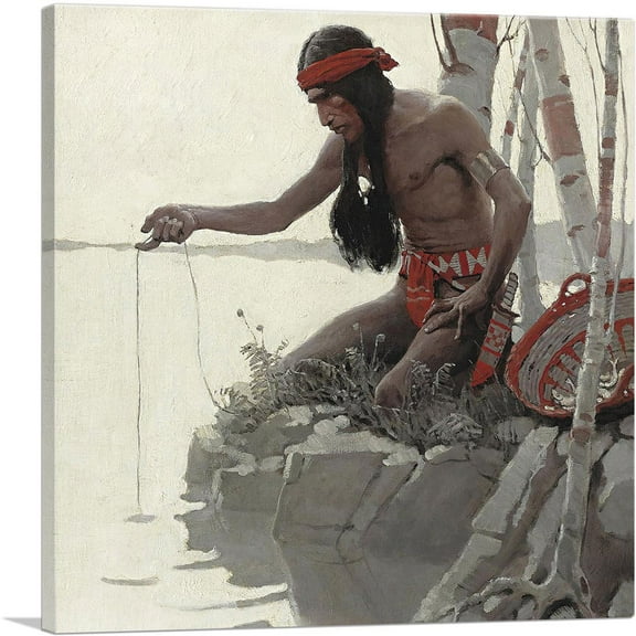 ARTCANVAS Indian Fishing 1908 Canvas Art Print by Newell Convers Wyeth - Size: 18" x 18" (0.75" Deep)