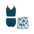 thumbnail image 2 of YiZYiF Kids Girls 3 Piece Swimsuit Bikini Swimwear with Beach Cover Up Skirt Navy Blue 12Y, 2 of 7