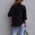 thumbnail image 4 of adviicd Women’s Oversized Button Up Frayed Hem Shacket Long Sleeve Pockets Denim Jacket Black, XL, 4 of 6