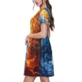 thumbnail image 2 of Fotbe Red And Blue Flame Waves Pattern Dress Casual Womens Fashion Short Sleeve Maxi Dress T Shirt Dress Striped Long Color Block Maxi Dress, 2 of 6