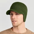 thumbnail image 2 of Gorro de invierno para hombre con visera y orejeras, tejido grueso con forro de felpa y calaveras, resistente al viento, color verde militar, 2 of 6