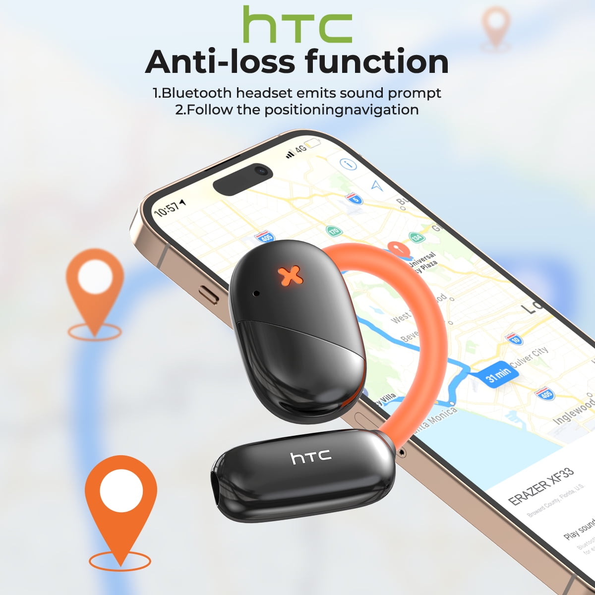 HTC NE33 Bluetooth 6.0 Wireless Open-Ear Headphones - AI Translator, Noise-Cancelling Earbuds, 130+ Languages, IPX5 Waterproof, Black