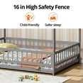 thumbnail image 6 of Full Size House Shaped Floor Bed with Fence and Door, Montessori House Bed Frame with Safety Guardrails, Mattress Not included, Gray, 6 of 7
