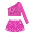 thumbnail image 3 of iiniim Kids Girls Modern Jazz Hip Hop Outfits Sequin Crop Top with Mini Skirt Dancewear Hot Pink 14, 3 of 7