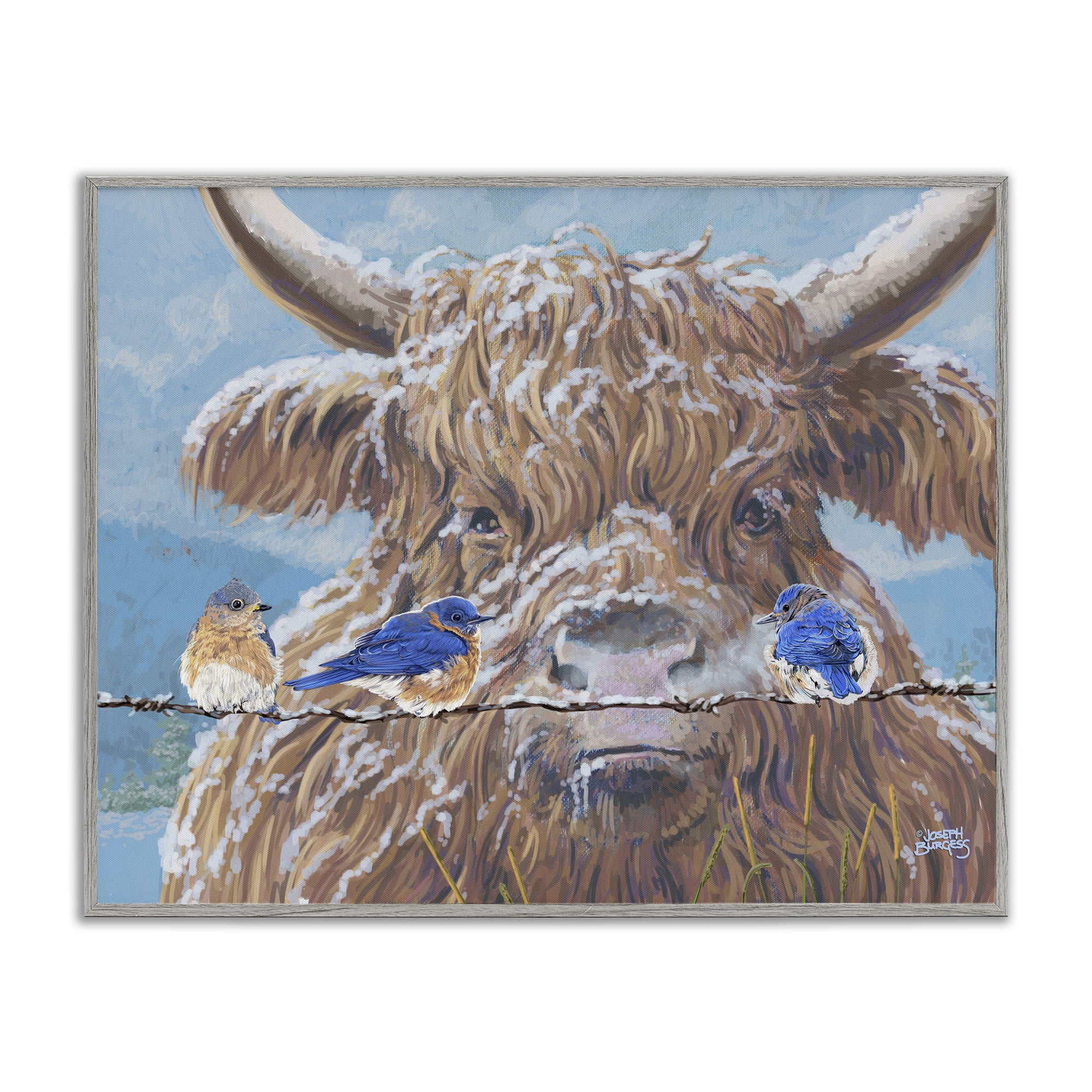 Stupell Industries Winter Blues & Friend Animals Painting Gray Framed Art Print Wall Art, 30 x 24