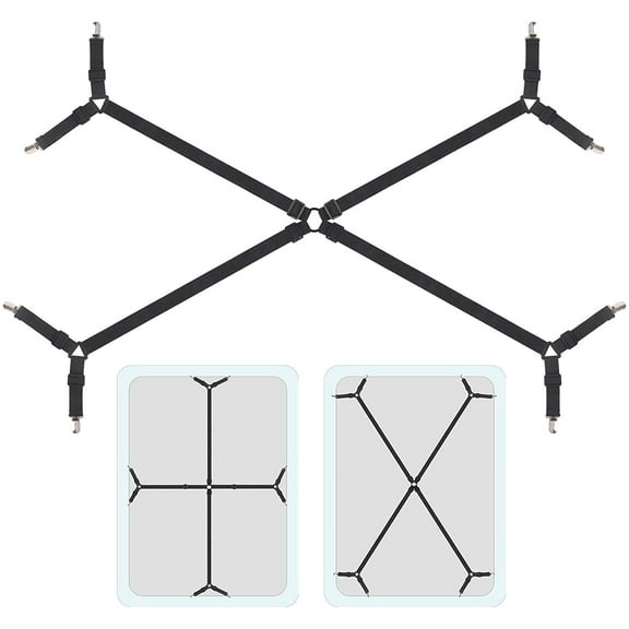 Bed Sheet Suspenders Crisscross Adjustable Fitted Sheet Holder Straps with Heavy Duty Gripper Clips Fit for Twin/Twin XL/Full/Full XL/Queen/King/California King