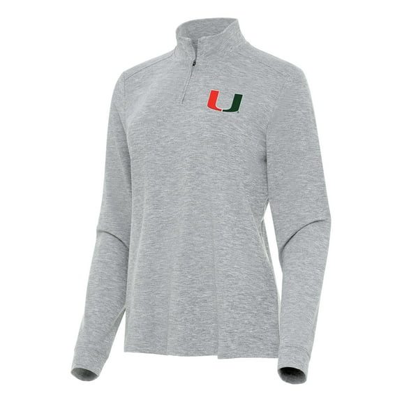 Women's Antigua  Heather Gray Miami Hurricanes Mentor Long Sleeve Quarter-Zip Mock Polo