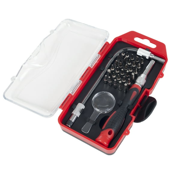 Stalwart 30-Piece Precision Screwdriver Set - Includes Removable Flexible Shaft, Magnifying Glass, 30 Bits, Plastic Case, Home Tool Kit,  Red and Black