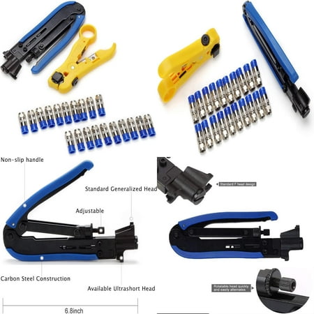

Adjustable Coax Cable Crimper and Compression Tool Kit with Ratchet Wire Stripper for F RG6 RG59 RG11 RG7 Installation - Pack of 20