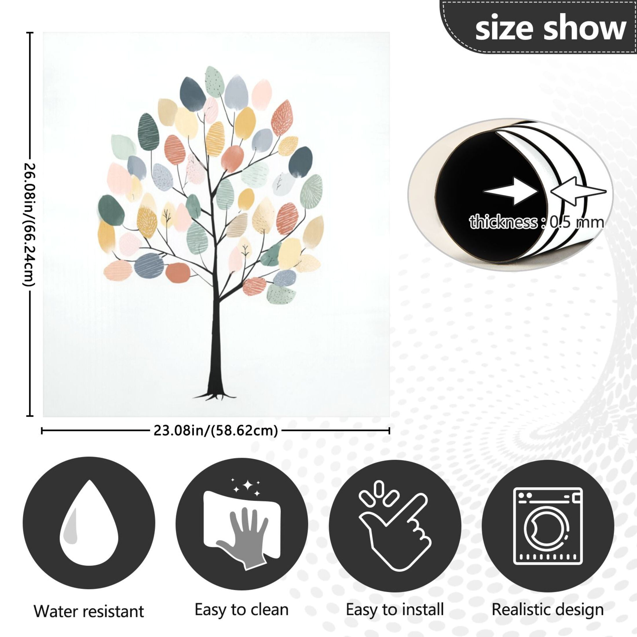 IAUYY Magnetic decorative sticker - 23x26 Inch PVC Refrigerator Decorative Cover, Removable DIY Art for Kitchen Appliances Featuring Pastel-colored Leaves