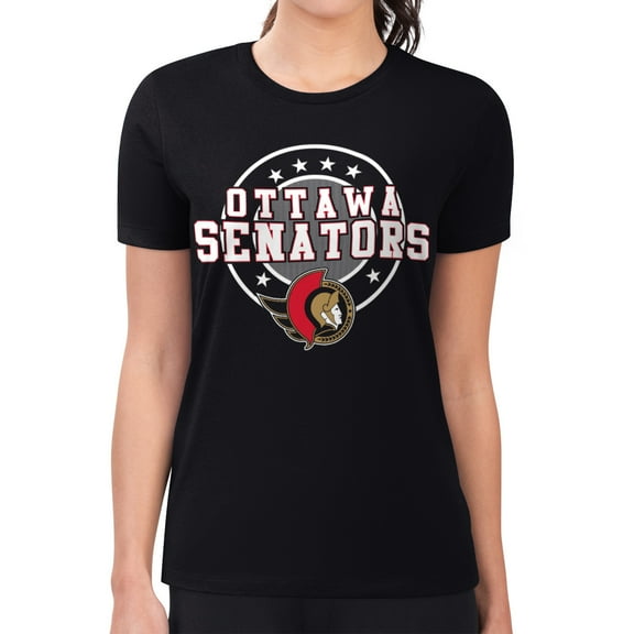 Women's G-III 4Her by Carl Banks Black Ottawa Senators Super-Slim Lightweight Pinstripe Circle Graphic T-Shirt